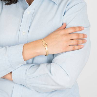 Gold Lotus Style Millennial Bracelet, Length 17 cm, Diameter 6 cm, Width 1.20 mm - LS2080-2/2 - Lotus