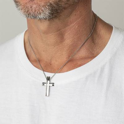 Men In Black Steel Cross Necklace, Length 50 cm - LS1984-1/1 - Lotus