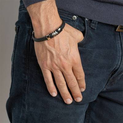 Bracelet en Cuir et Acier, Longueur 21,7 cm - LS2104-2/1 - Lotus