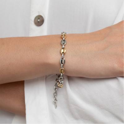 Lotus Style Urban Woman Steel Coffee Bean Chain Bracelet, Adjustable Length 21 cm - LS2124-2/2 - Lotus