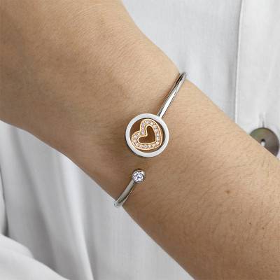 Two-Tone Steel Lotus Style Bliss Heart Bangle, Dimensions 66 x 53 cm, 39 mm - LS2182-2/2 - Lotus