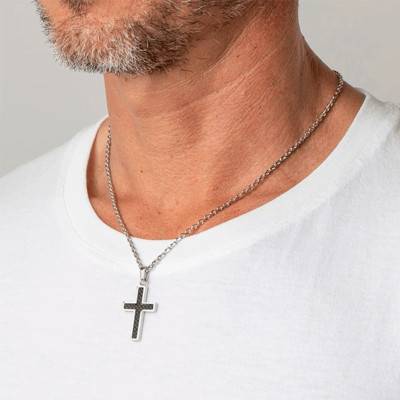 Steel Men in Black Cross Necklace, Length 49.7 cm - LS1983-1/1 - Lotus