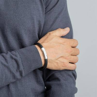 Black Leather Men Basic Bracelet, Length 19 cm - LS1965-2/1 - Lotus