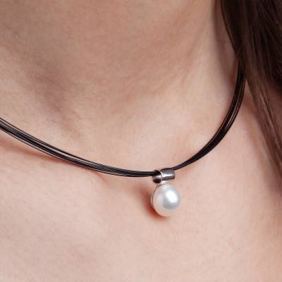 925/1000 Silver & 9/10 mm Cultured Pearl Multi-Cable Necklace, 40 cm Length - Négoce-îles