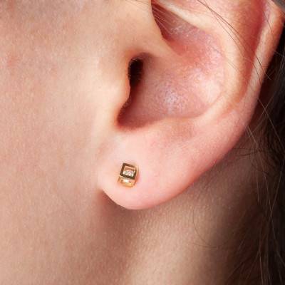 Boucles d'Oreilles Cubes et Diamants 0,20 ct en Or Jaune 750 - Demetra