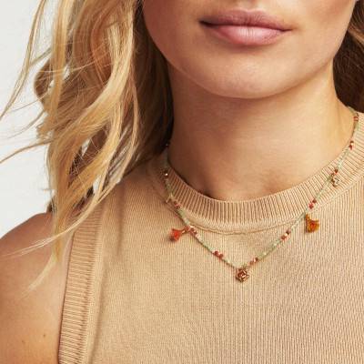 Gold Jade Stone Yoyo Necklace, Length 43 cm to 48 cm - Hipanema