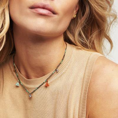 Gold Grey Stone Yoyo Necklace, Length 43 cm to 48 cm - Hipanema