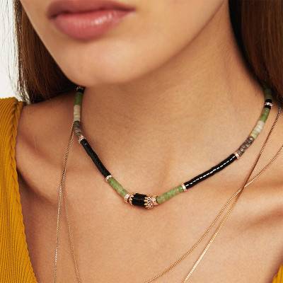 Collier Namaste Noir Plaqué Or, Longueur 43 à 48 cm - Hipanema