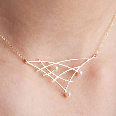Collier géométrie perle de culture eau douce, Longueur 42 à 45 cm - Emanessence
