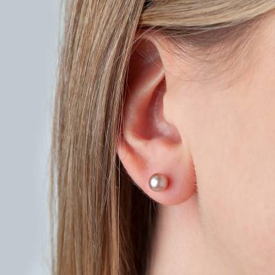 750/1000 Yellow Gold & Mauve Cultured Pearl Stud Earrings - Emanessence