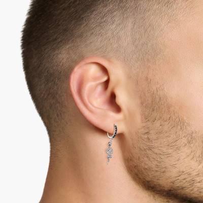 925/1000 Silver Blackened Snake and Sword Hoop Earrings, 1.40 cm Diameter - CR713-643-11 - Thomas Sabo