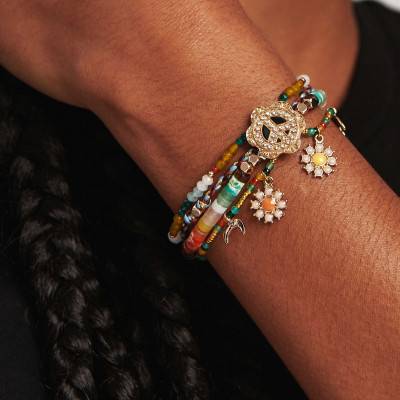 Yellow Gold-Plated Peace and Love Siempre Cuff Bracelet, 16.5 cm to 18.5 cm - Hipanema