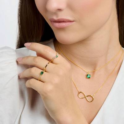 Yellow 18K Gold-Plated Charm Ring with Green and White Stones - TR2402-971-6 - Thomas Sabo