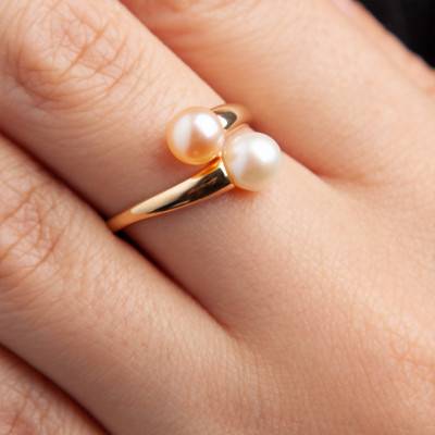 Bague Perles De Culture Rose Or Jaune 750 - Emanessence