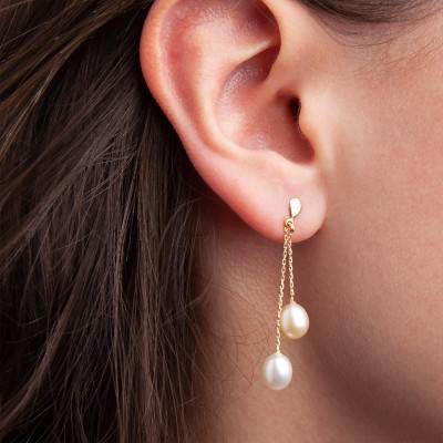 750/1000 Yellow Gold & Pink Cultured Pearl Drop Earrings - Emanessence