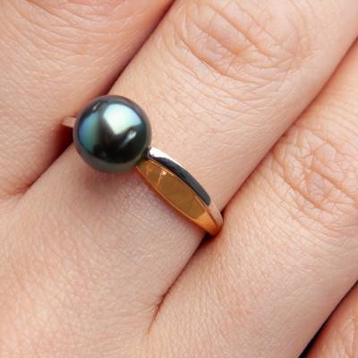 Bague Perle De Culture Tahiti Or Jaune 375 - Emanessence