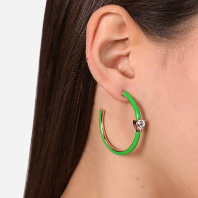 Gold-Plated Green Enamel Love Parade Drop Earrings, 4 cm Diameter - J19AVI25 - Chiara Ferragni