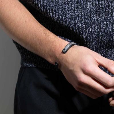 Black Leather 925 Silver-Plated Uraeus Bracelet, Length 16 cm to 19.5 cm, Width 9 mm - U78HBRSM-IN01 - Ursul