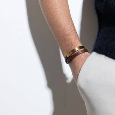 Brown Gold Leather U-Turn Twice Bracelet, Size M/L/XL - U40DSTGM-IN02 - Ursul