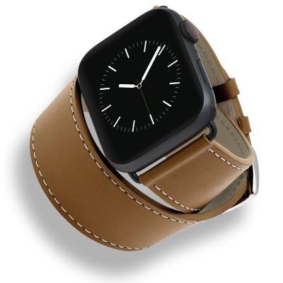 Manhattan Double Tour Cognac Apple Watch Leather Watch Strap 3023804DT02 - Bracelet Rochet