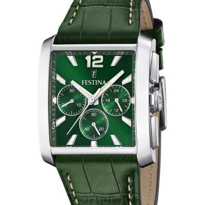 Timeless Chronograph Green Leather Watch F20636/3 - Festina