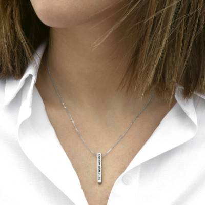 925 Rhodium-Plated Silver Name Bar Necklace, 43 cm to 47 cm Length - Emanessence