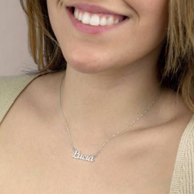 Customizable 925 Rhodium-Plated Silver Name Necklace, 40 cm to 44 cm Length - Emanessence