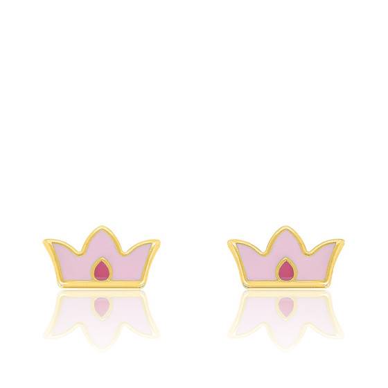 Boucles d'oreilles Enfant Couronne Rose en Or Jaune 375