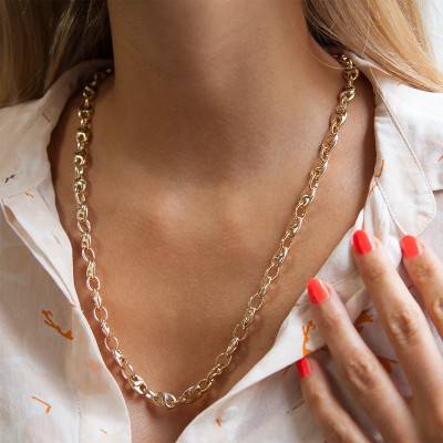 Yellow Gold-Plated Coffee Bean Chain, 42 cm Length, 3.50 mm or 8 mm Width - Manillon