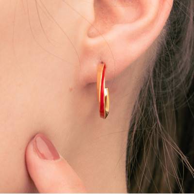 Créoles Tourbillonnantes en Argent doré et Émail Rouge, 14 mm - Emanessence