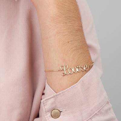 Bracelet Prénom Personnalisé Fil Or Jaune 375, Longueur de 13 à 14 cm, Largeur 1,20 mm - Emanessence