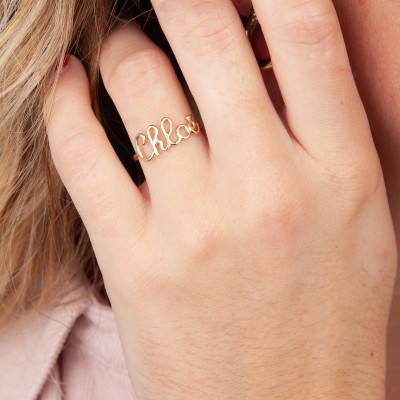 Customizable 375 Yellow Gold Name Ring - Emanessence