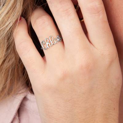 Customizable 375/1000 White Gold Name Ring - Emanessence
