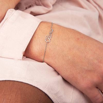 Bracelet Personnalisé Prénom Fil Or Blanc, Longueur de 15 à 16 cm, Largeur 1 mm - Emanessence