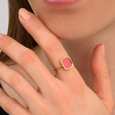 Mykonos Yellow Gold-Plated & Coral Small Ring - Skalli