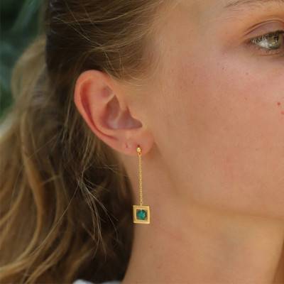 Boucles d'oreilles Balancelle Malachite & Plaqué Or - Skalli