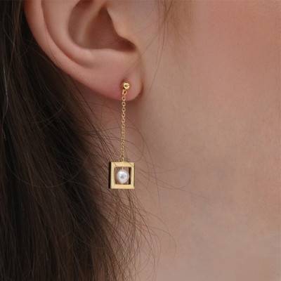 Boucles d'oreilles Balancelle Perle d'Eau Douce & Plaqué Or - Skalli