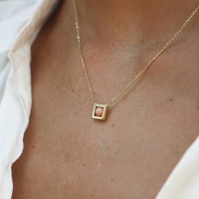 Gold-Plated Coral Balancelle Necklace, Adjustable Length 40 cm - Skalli