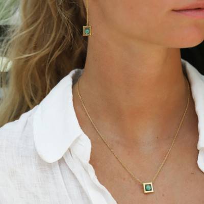 Gold-Plated Yellow Gold & Malachite Balancelle Necklace, Adjustable Length 40 cm - Skalli