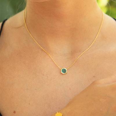 Yellow Gold-Plated & Malachite Honey Necklace, 45 cm Length - Skalli