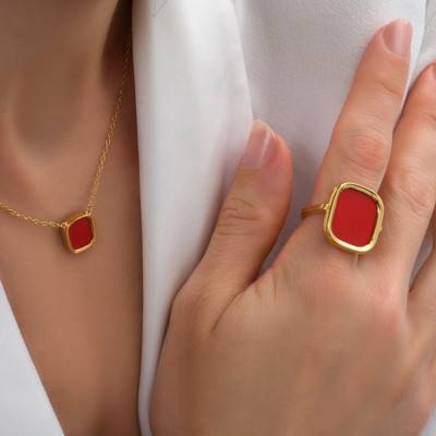 Yellow Gold-Plated Coral Mykonos Small Necklace, 44 cm Length - Skalli
