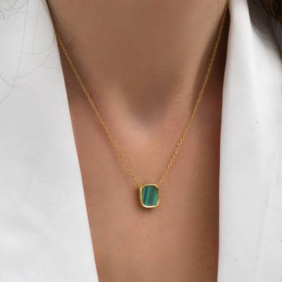 Gold-Plated & Malachite Small Mykonos Necklace, Length 44 cm - Skalli