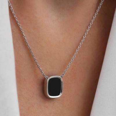Petit Collier Mykonos Onyx & Argent 925 Rhodié, Longueur 44 cm - Skalli