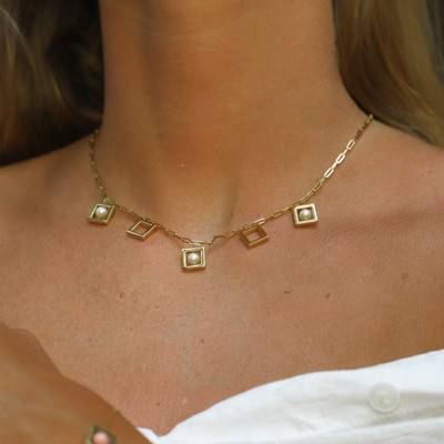 Gold-Plated Yellow Gold & Freshwater Pearl Balancelle Necklace, Adjustable Length 45 cm - Skalli