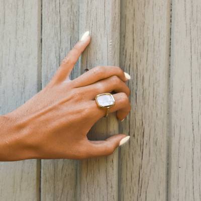 Yellow Gold-Plated Mother-of-Pearl Mykonos Ring - Skalli
