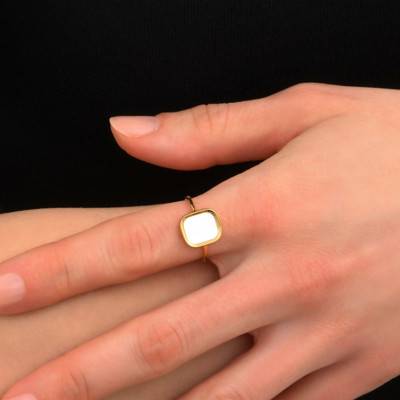 Yellow Gold-Plated Mother-of-Pearl Mykonos Small Ring - Skalli