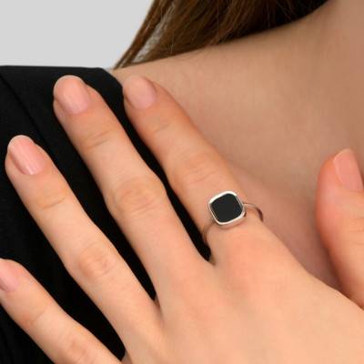 Mykonos Small Ring in 925 Sterling Silver & Onyx - Skalli