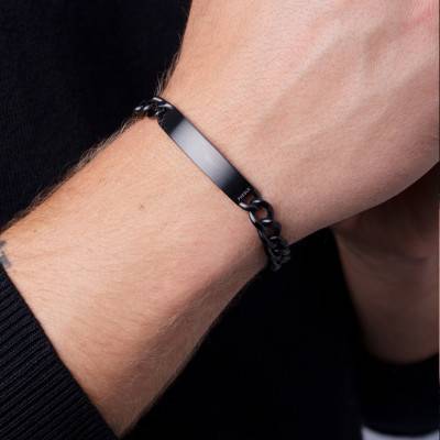 Bracelet Gourmette Habib Acier & PVD Noir, Longueur 21 cm, Largeur 8,00 mm - Phebus