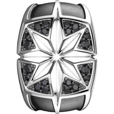 925 Silver & Black Spinels Cosmopolite Compass Rose Signet Ring - EXA085 - Zancan