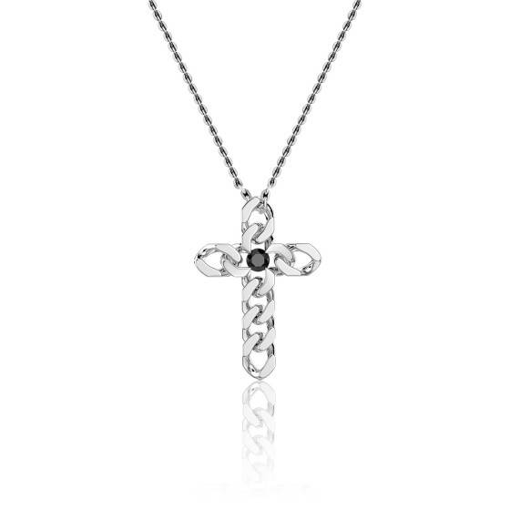 Collier Mi-long Argenté Maillon Gourmette Avec Pendentif Croix - Modèle 506 - Bijou Occasion
